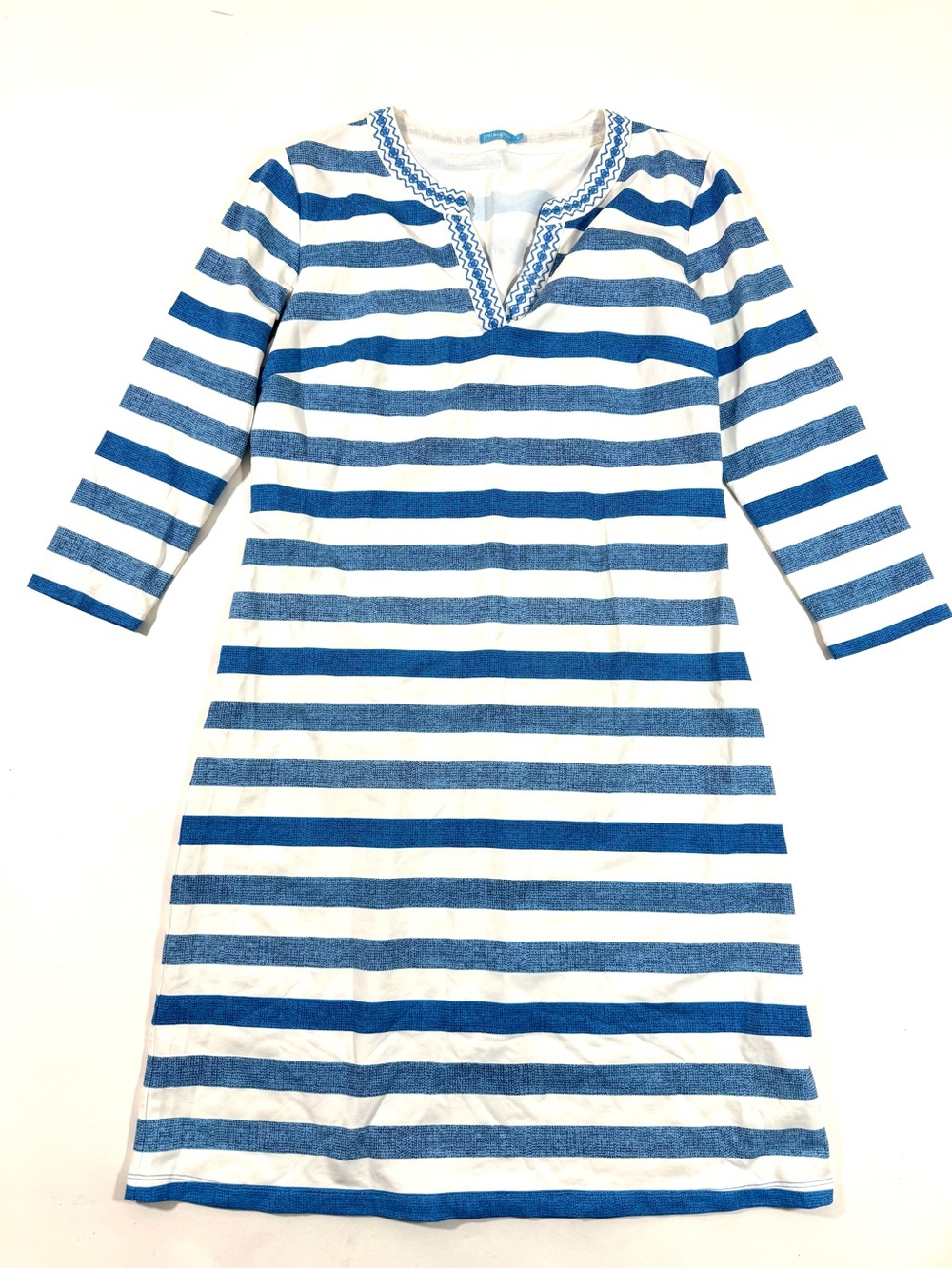 J McLaughlin Blue Stripe Shift Dress Catalina Cloth